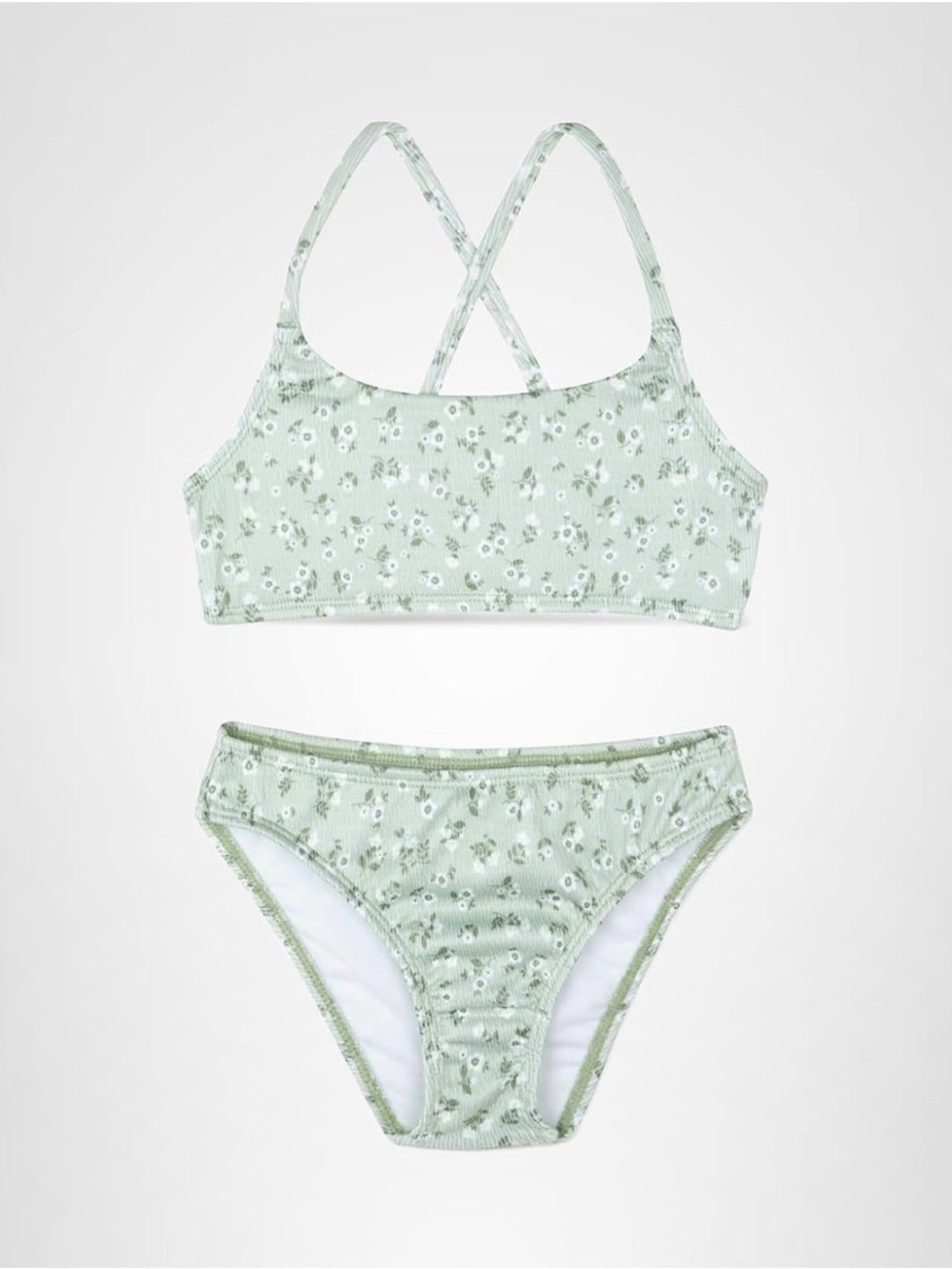 NWT Kids Floral Ribbed Bikini Set - Light Green